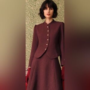 Single breasted tweed jacket and skirt set